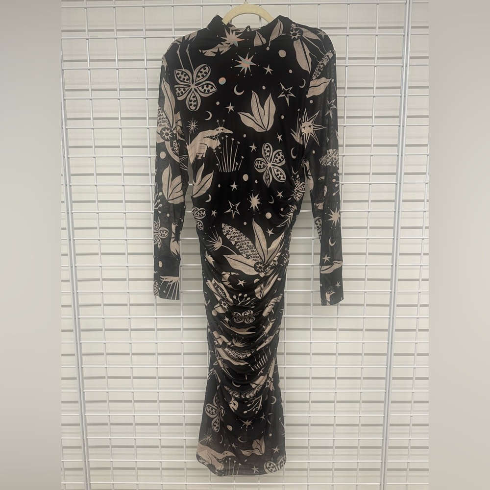 FARM Rio Black and Cream Celestial Dress